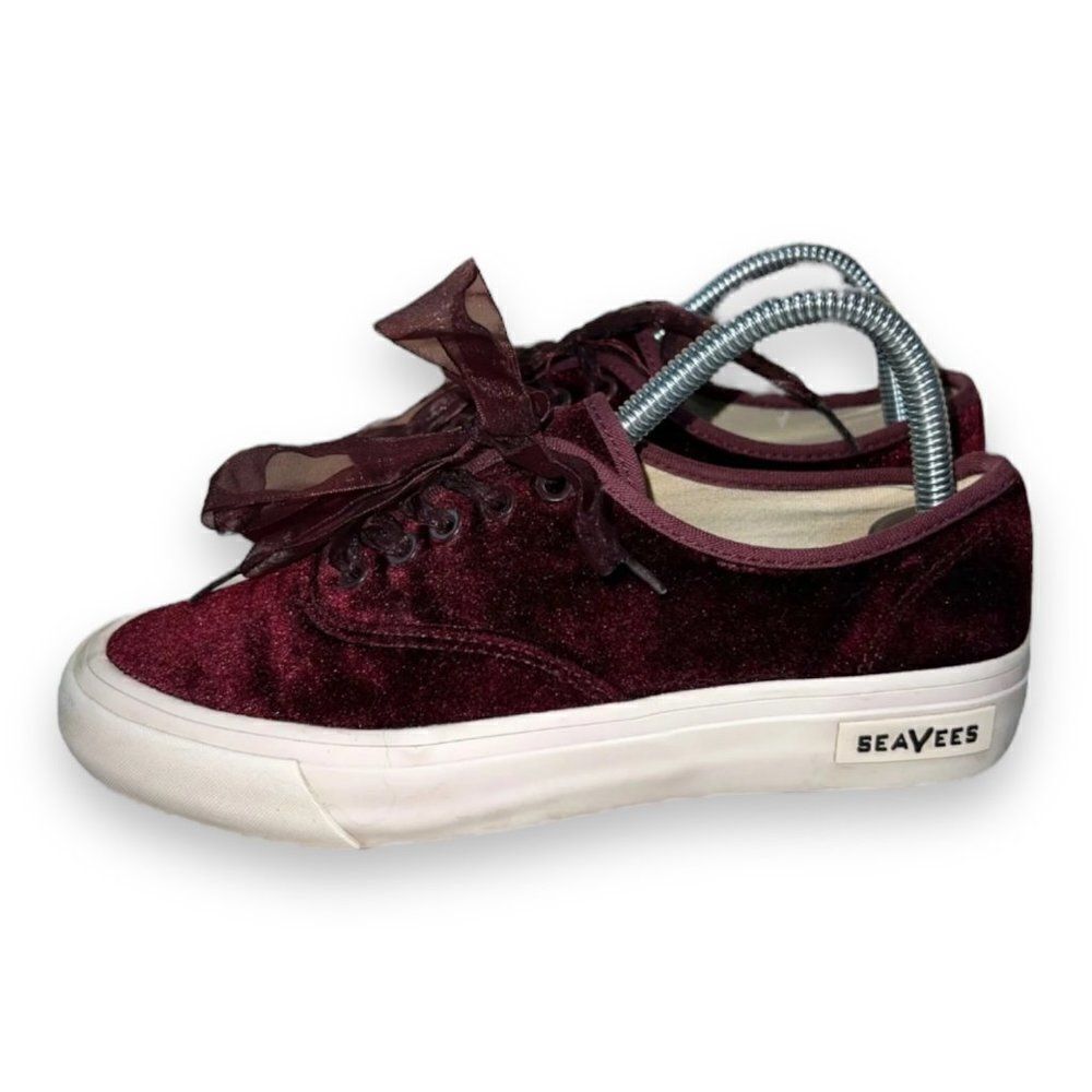 SeaVees for J. Crew Legend Casual Sneakers Merlot Burgundy Velvet Women's 7